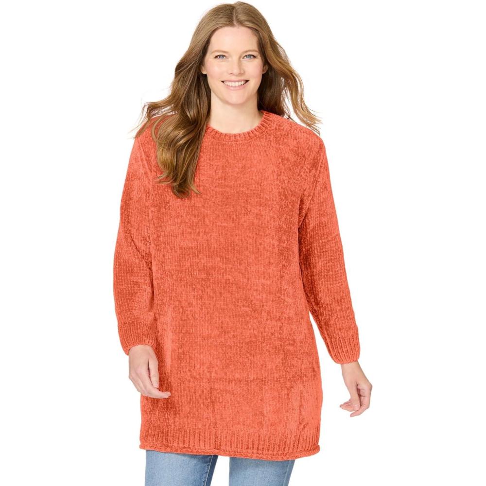 imageWoman Within Plus Size Crewneck Chenille SweaterPumpkin