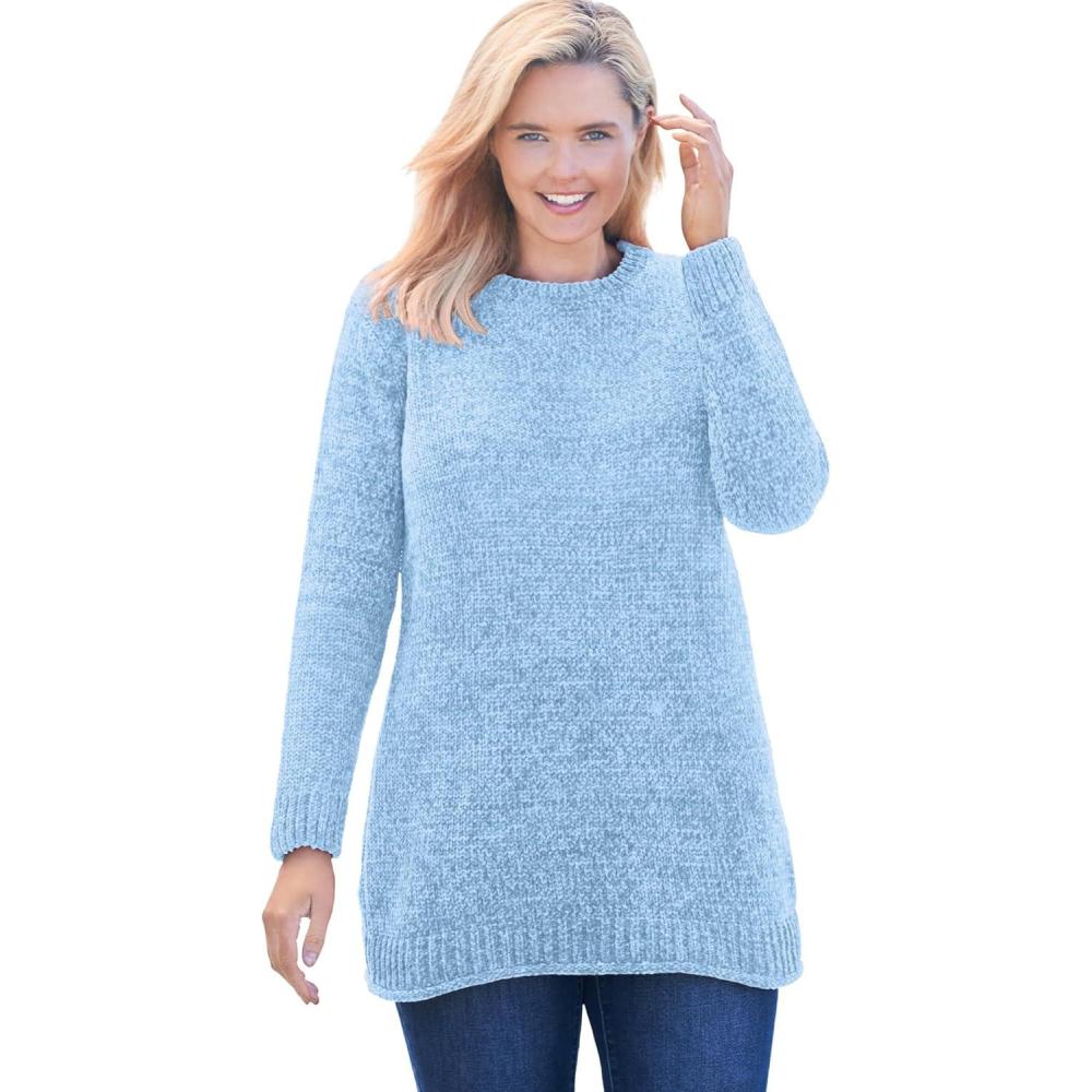 imageWoman Within Plus Size Crewneck Chenille SweaterSky Blue