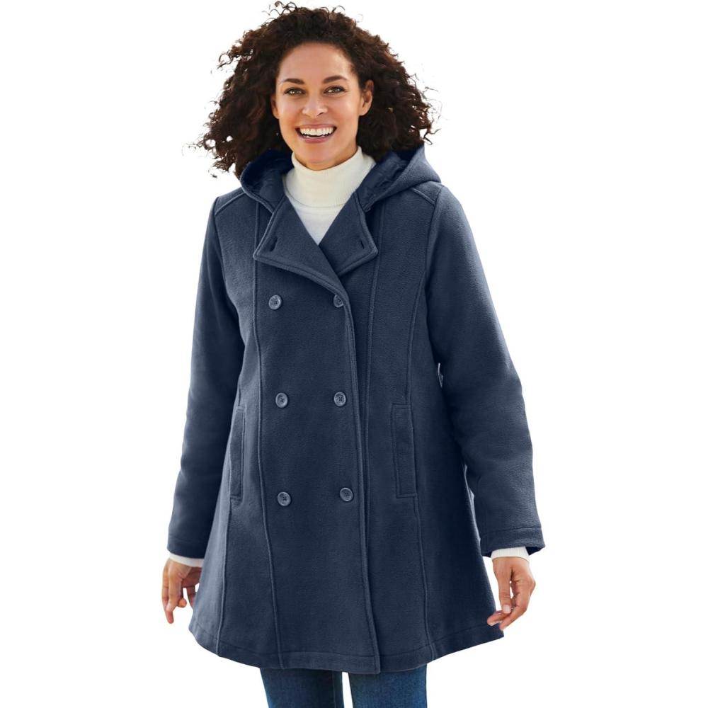 imageWoman Within Plus Size DoubleBreasted Hooded Fleece PeacoatNavy