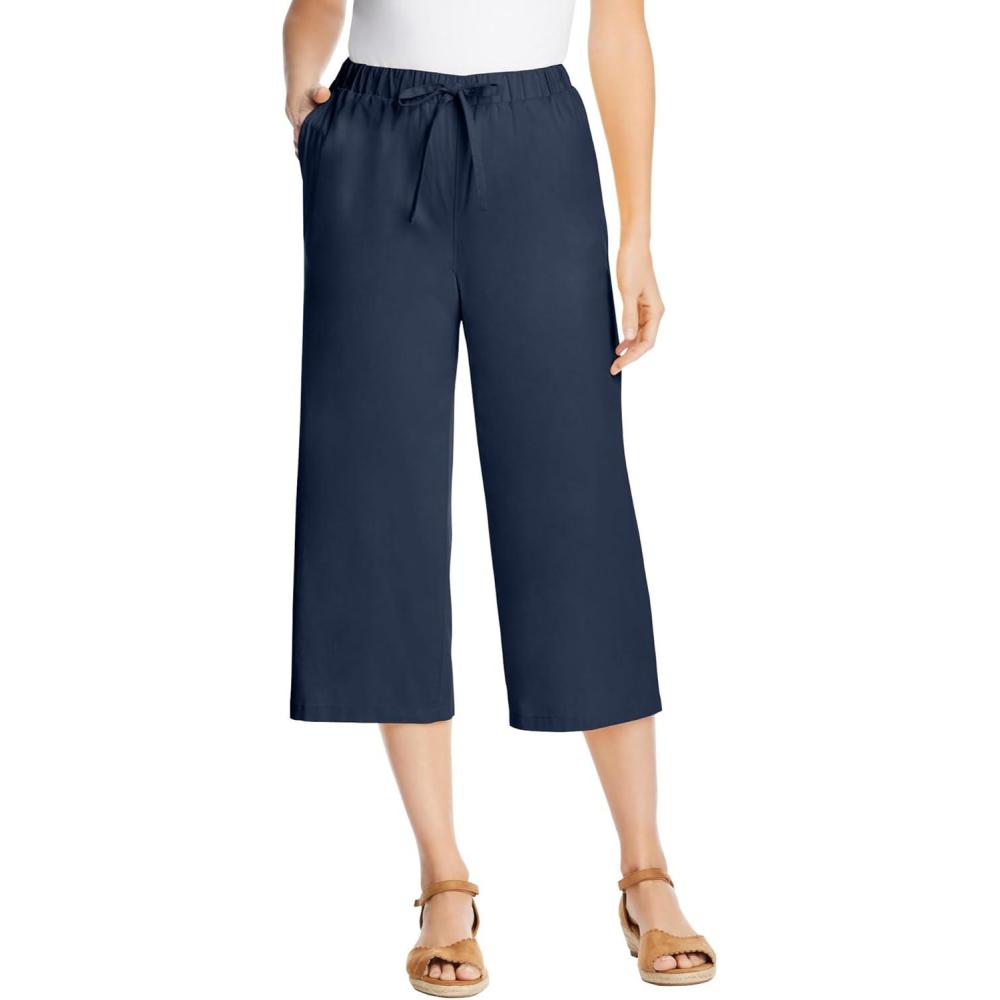 imageWoman Within Plus Size Drawstring Denim CapriNavy
