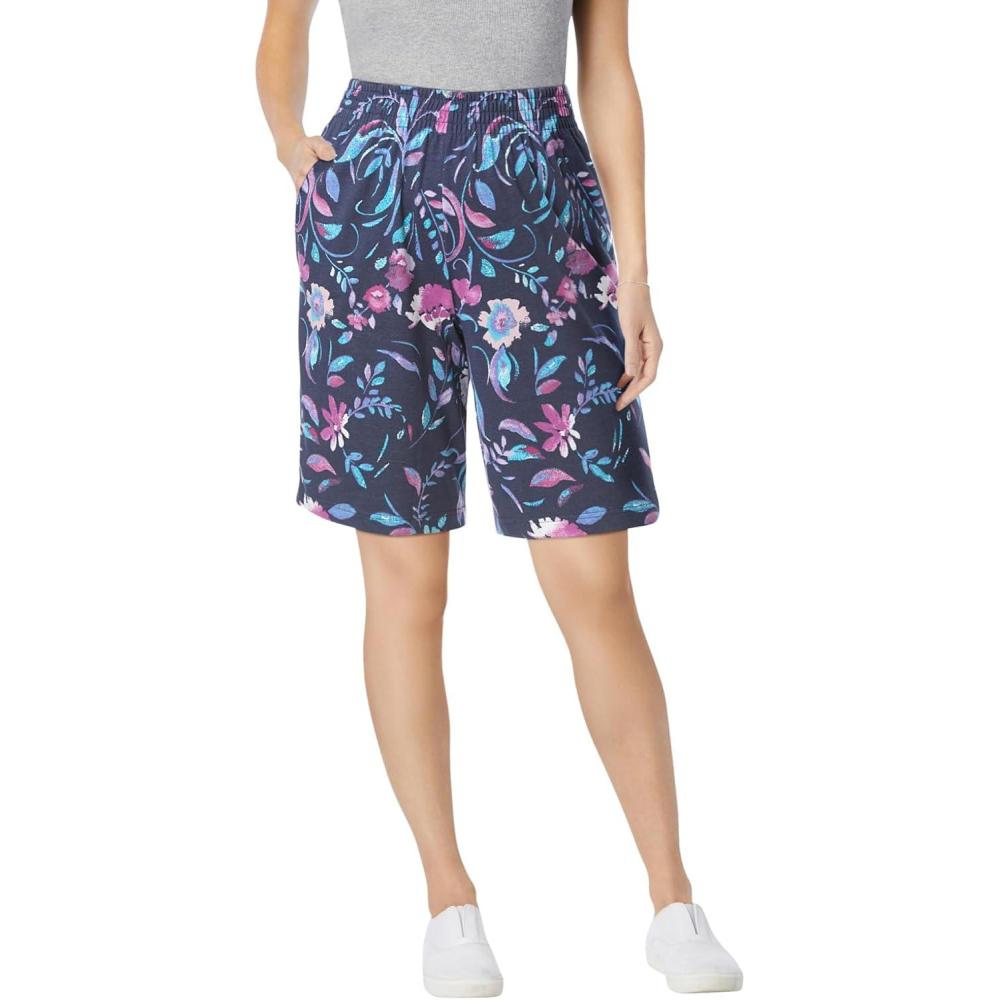 imageWoman Within Plus Size ElasticWaist Knit ShortNavy Multi Florals
