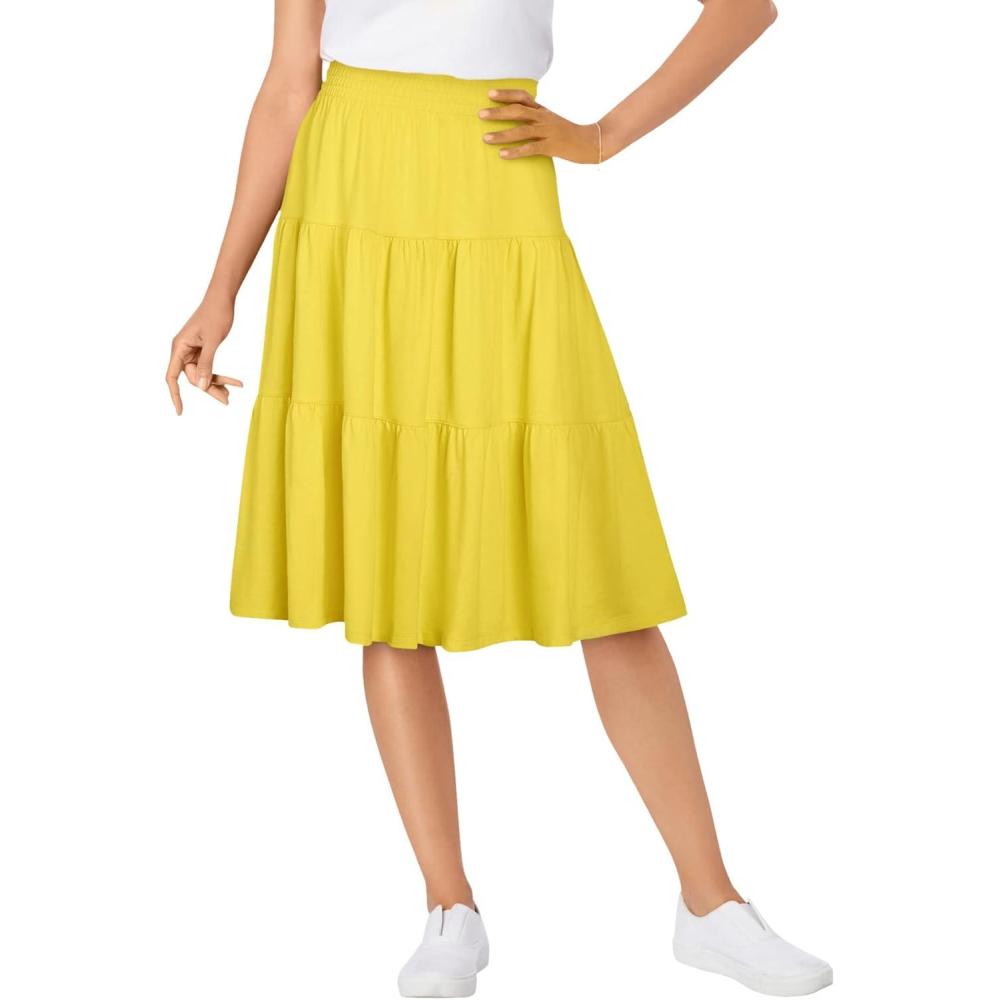 imageWoman Within Plus Size ElasticWaist Knit Tiered SkirtPrimrose Yellow