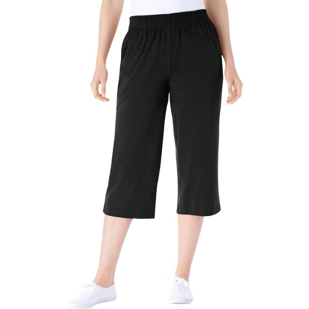 imageWoman Within Plus Size ElasticWaist PullOn Knit Pocket Capri PantsBlack