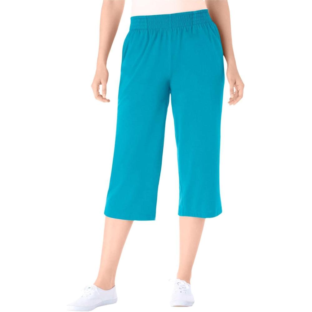 imageWoman Within Plus Size ElasticWaist PullOn Knit Pocket Capri PantsPretty Turquoise