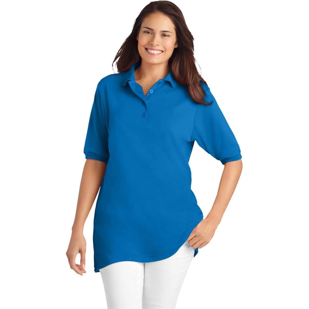 imageWoman Within Plus Size ElbowSleeve Polo TunicBright Cobalt