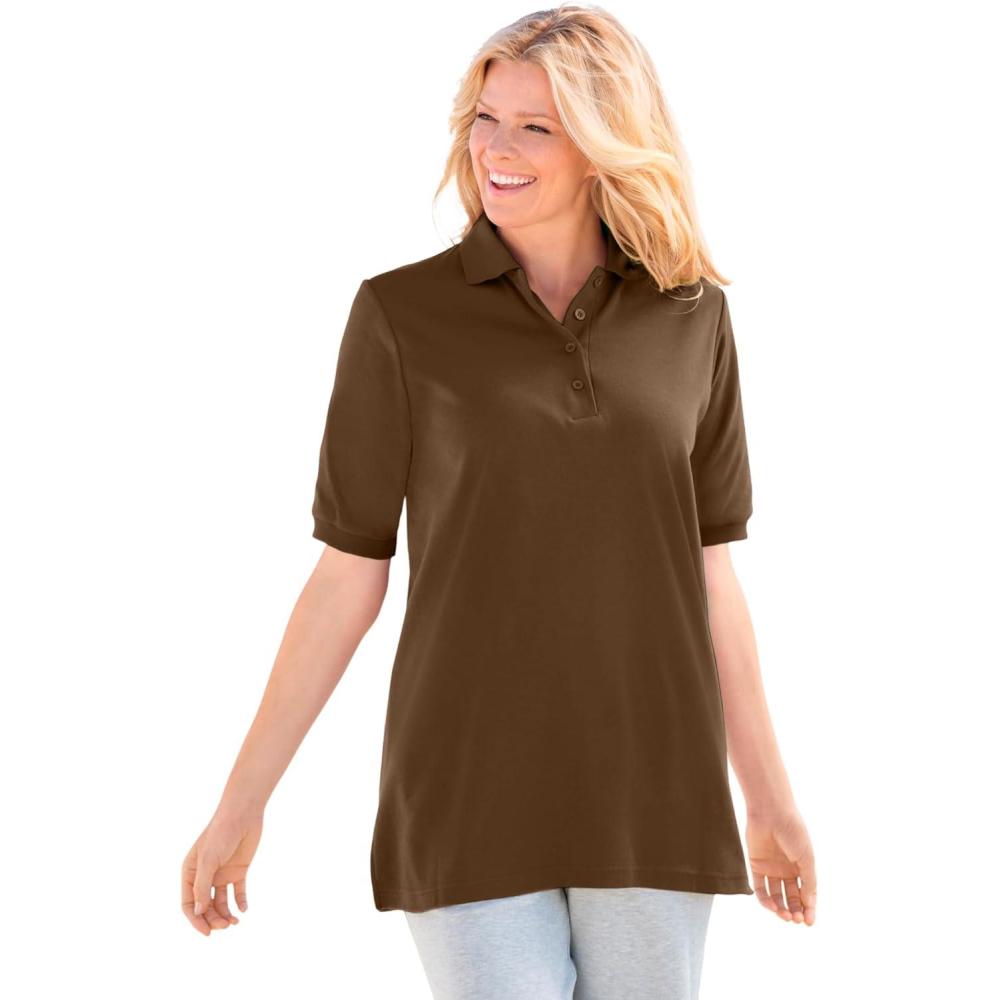 imageWoman Within Plus Size ElbowSleeve Polo TunicChocolate