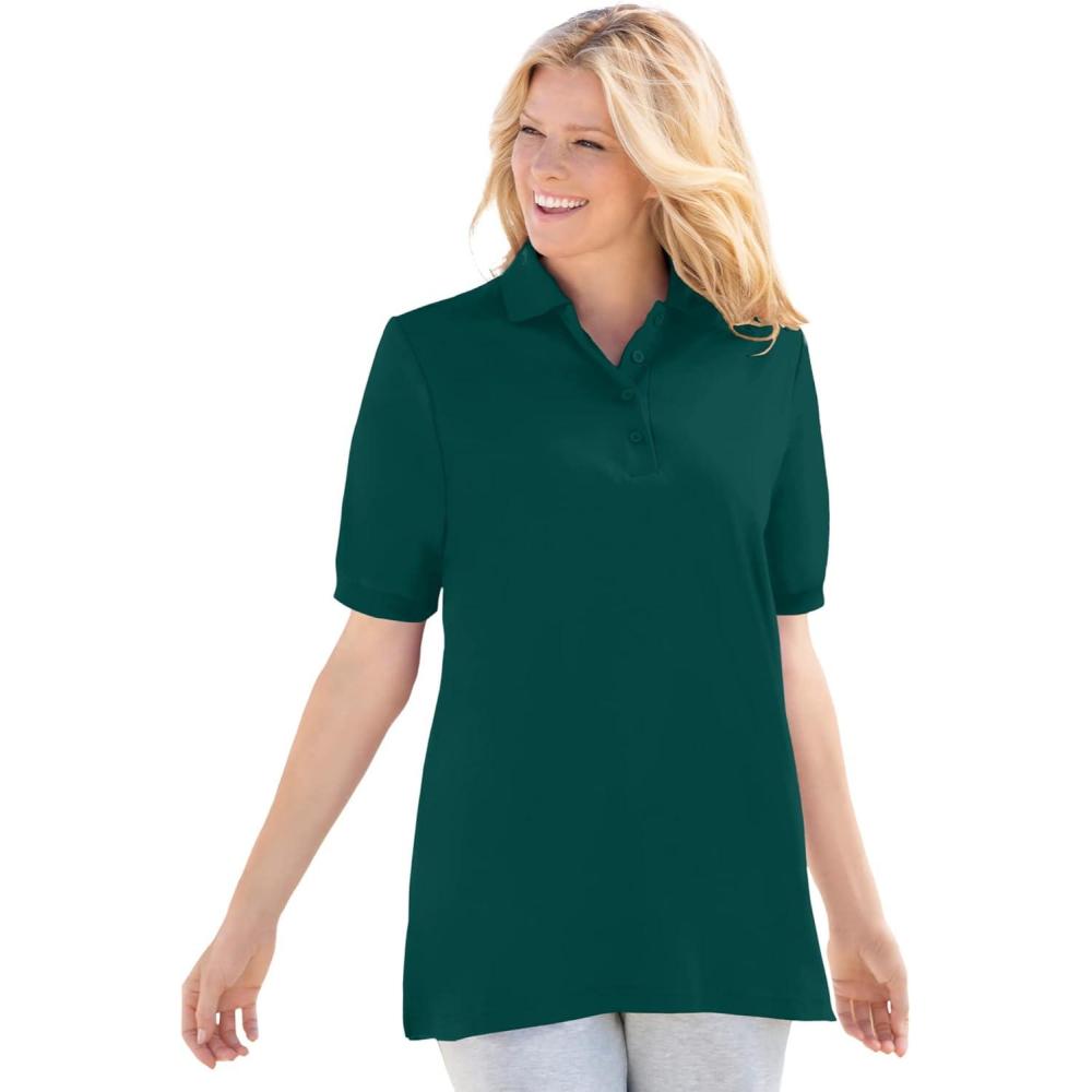 imageWoman Within Plus Size ElbowSleeve Polo TunicEmerald Green