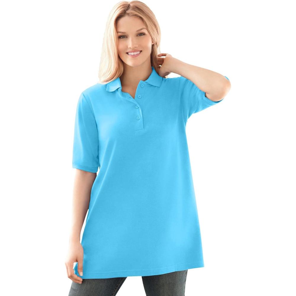imageWoman Within Plus Size ElbowSleeve Polo TunicParadise Blue
