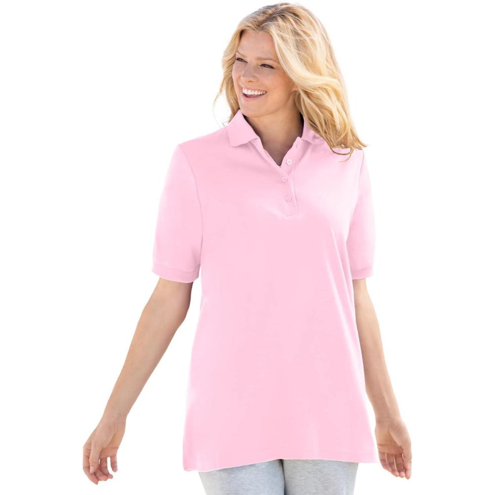 imageWoman Within Plus Size ElbowSleeve Polo TunicPink
