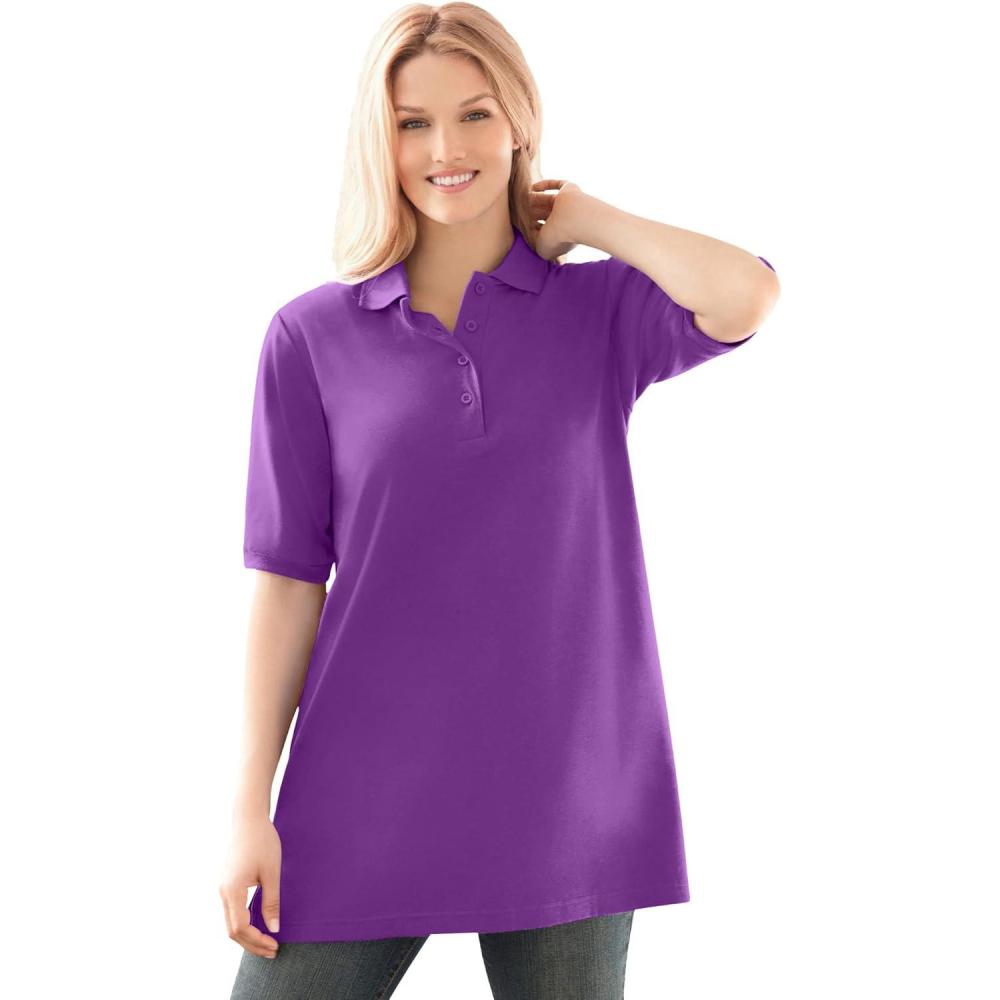 imageWoman Within Plus Size ElbowSleeve Polo TunicPurple Orchid