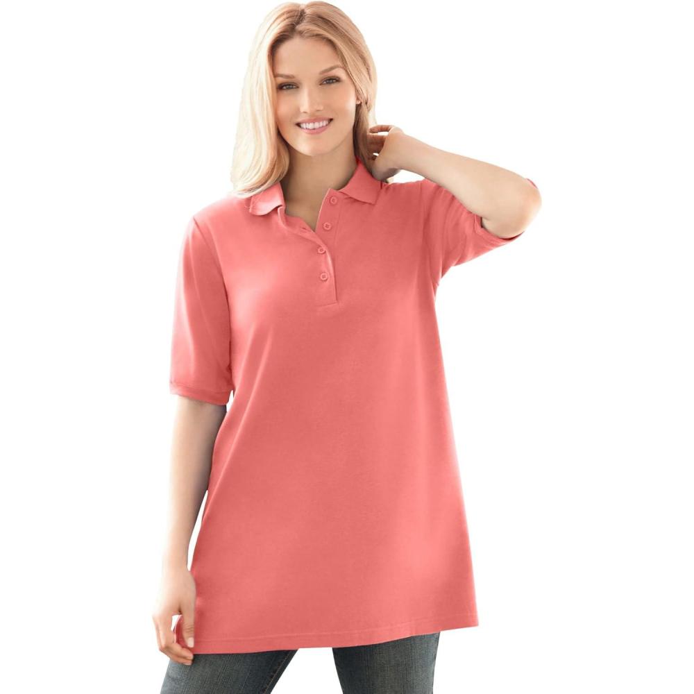 imageWoman Within Plus Size ElbowSleeve Polo TunicSweet Coral