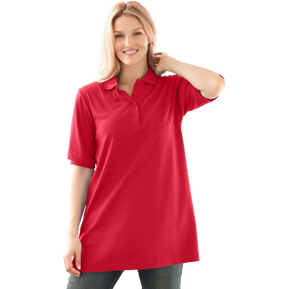 imageWoman Within Plus Size ElbowSleeve Polo TunicVivid Red