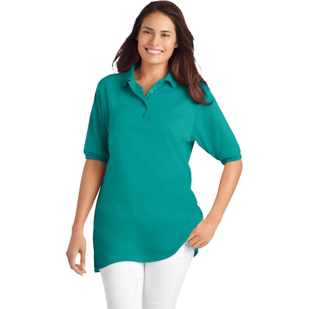 imageWoman Within Plus Size ElbowSleeve Polo TunicWaterfall