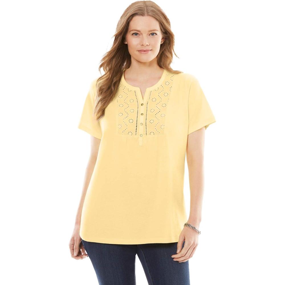 imageWoman Within Plus Size Eyelet Henley TeeBanana