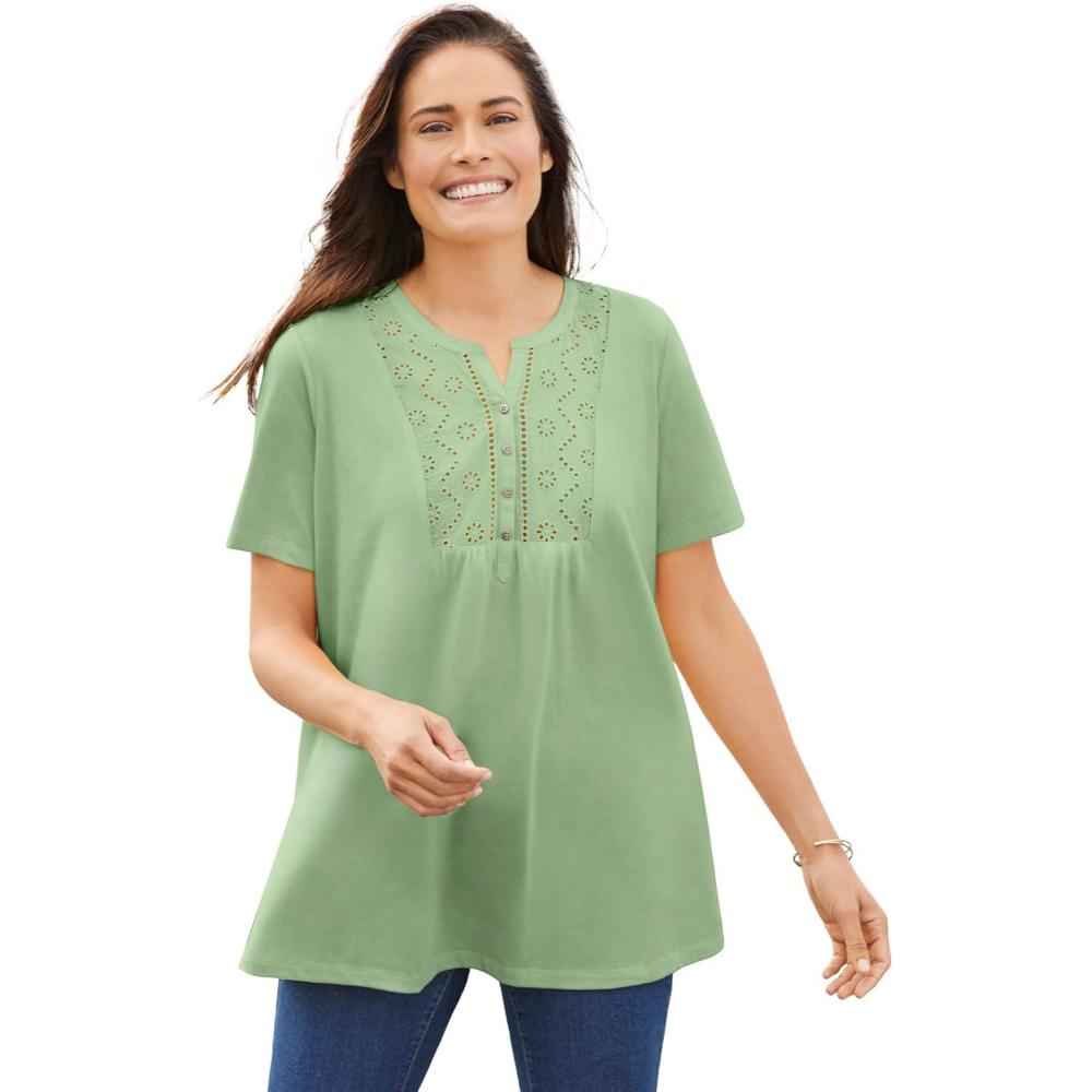 imageWoman Within Plus Size Eyelet Henley TeeSage