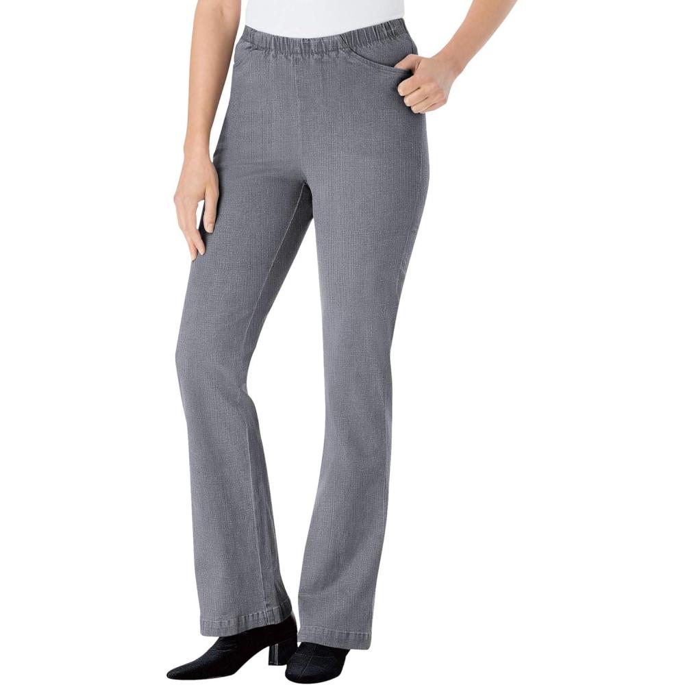 imageWoman Within Plus Size Fineline Stretch Denim PullOn Bootcut JeansGrey Denim