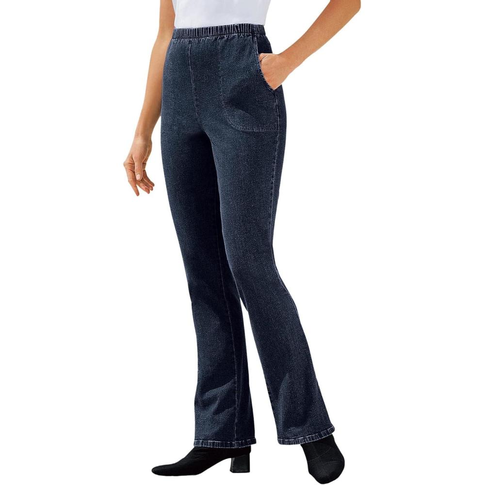 imageWoman Within Plus Size Fineline Stretch Denim PullOn Bootcut JeansIndigo