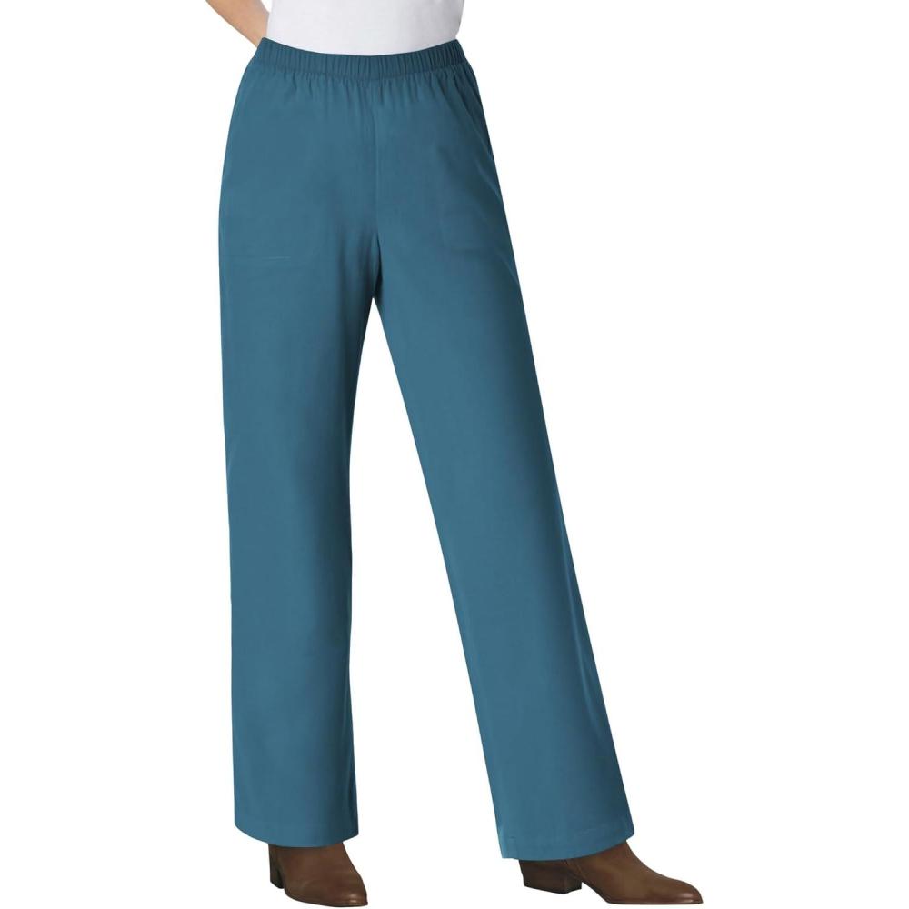 imageWoman Within Plus Size Fineline Stretch Denim WideLeg PullOn JeansDeep Teal