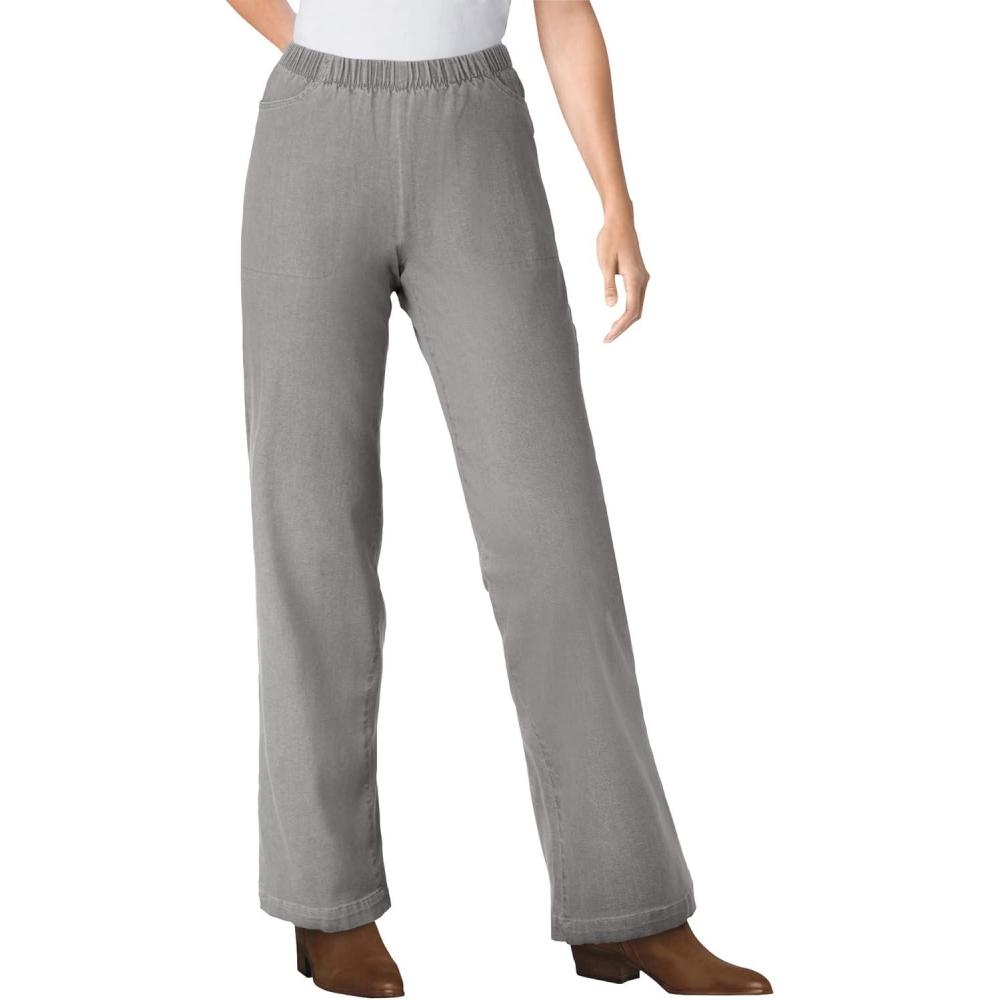 imageWoman Within Plus Size Fineline Stretch Denim WideLeg PullOn JeansGrey Denim