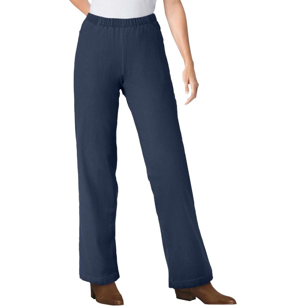 imageWoman Within Plus Size Fineline Stretch Denim WideLeg PullOn JeansNavy