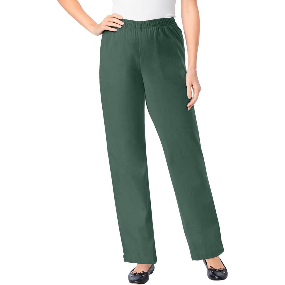 imageWoman Within Plus Size Fineline Stretch Denim WideLeg PullOn JeansPine