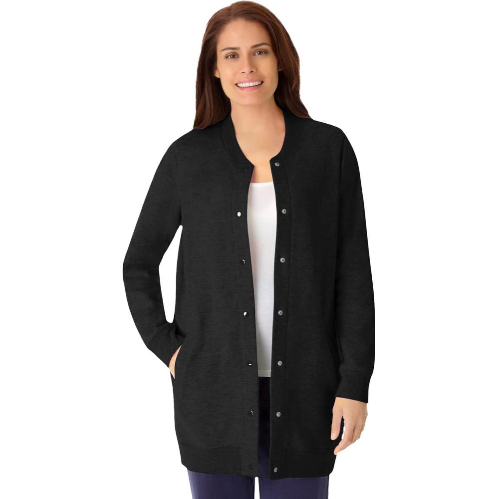 imageWoman Within Plus Size Fleece Baseball Jacket Long Oversized Fleece CoatBlack