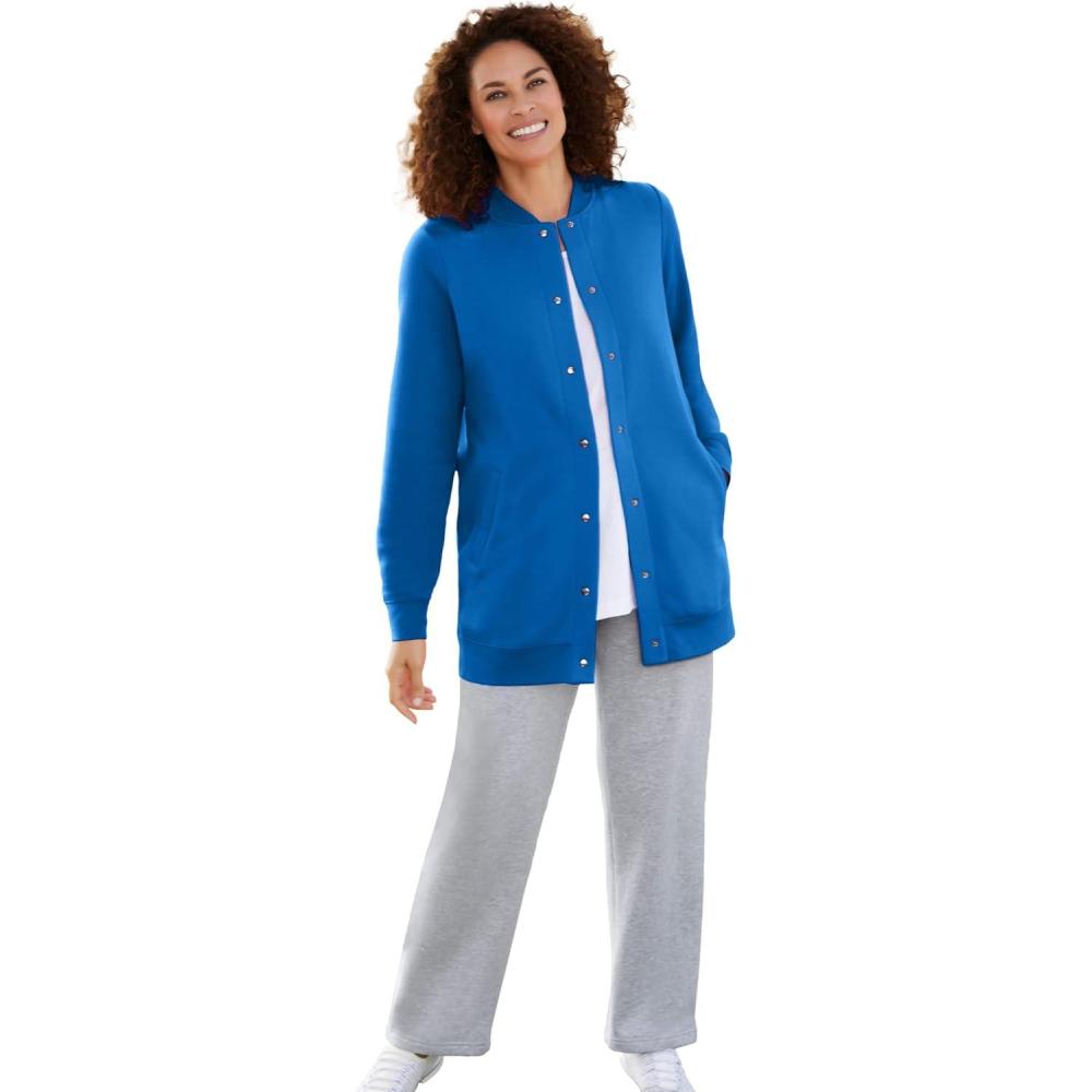 imageWoman Within Plus Size Fleece Baseball Jacket Long Oversized Fleece CoatBright Cobalt