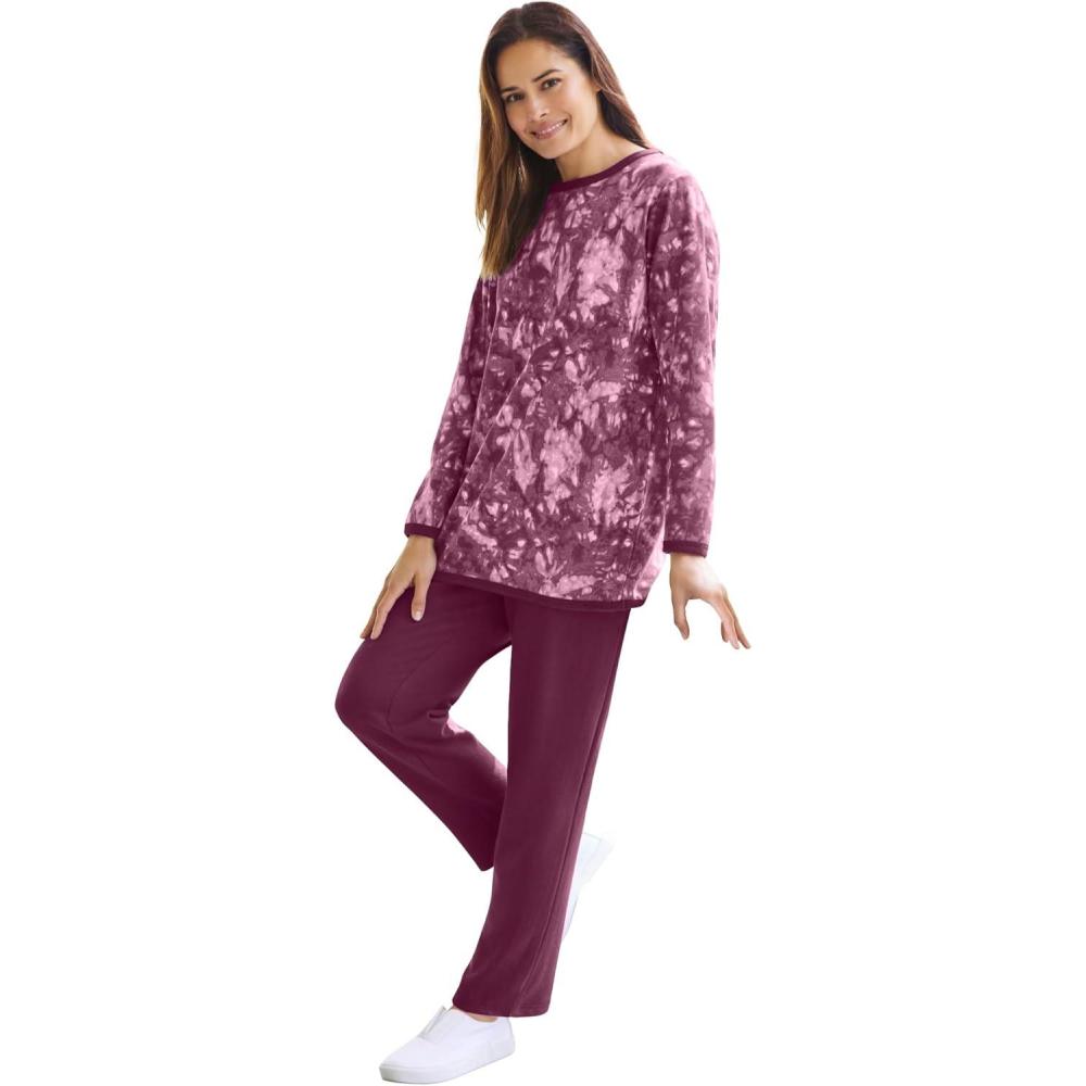 imageWoman Within Plus Size Fleece Sweatshirt SetDeep Claret Tie Dye