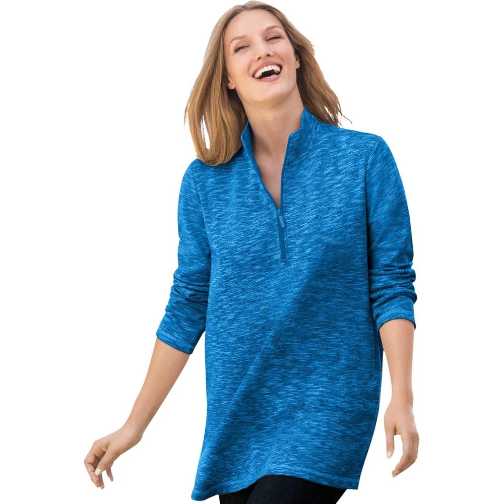 imageWoman Within Plus Size French Terry QuarterZip SweatshirtBright Cobalt Marled