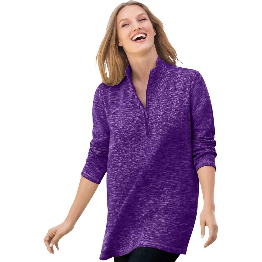 imageWoman Within Plus Size French Terry QuarterZip SweatshirtRadiant Purple Marled