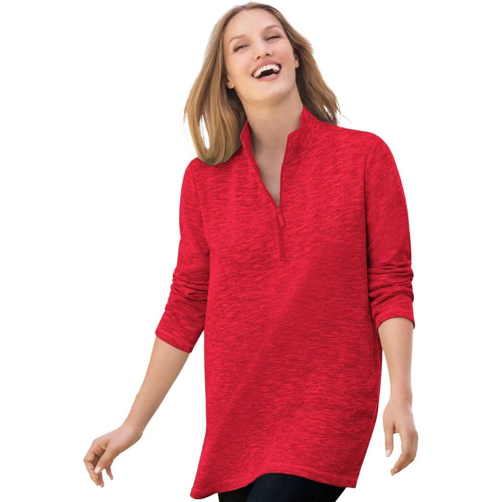 imageWoman Within Plus Size French Terry QuarterZip SweatshirtVivid Red Marled