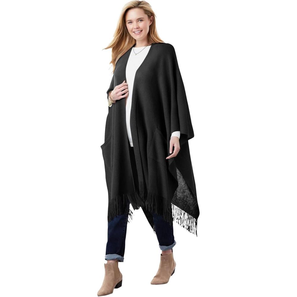 imageWoman Within Plus Size Fringed CapeBlack
