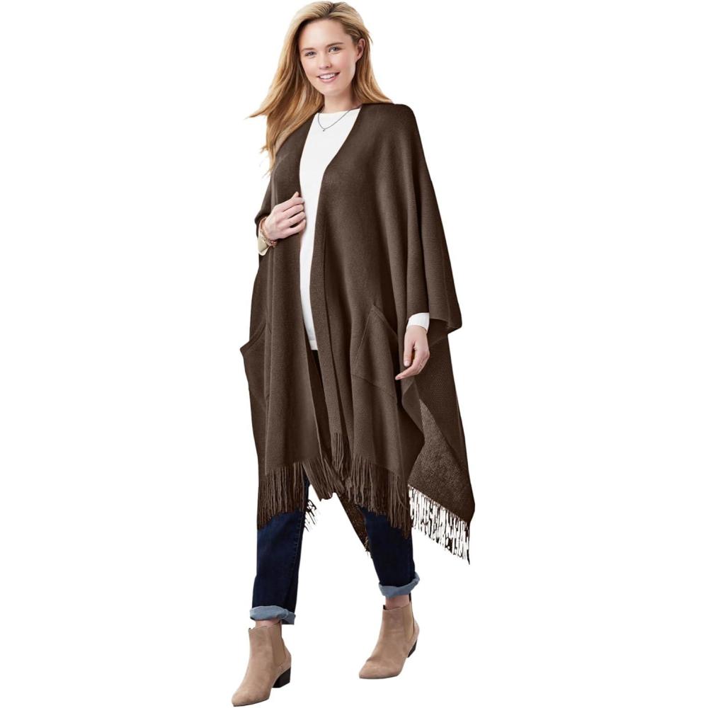 imageWoman Within Plus Size Fringed CapeChocolate