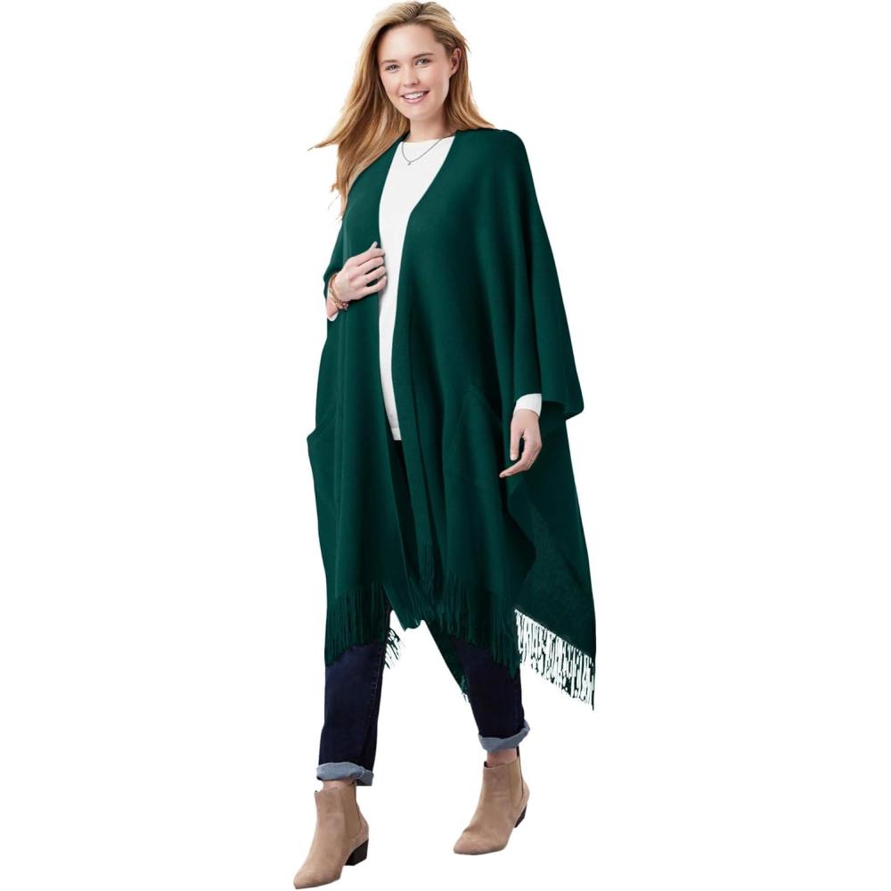 imageWoman Within Plus Size Fringed CapeEmerald Green