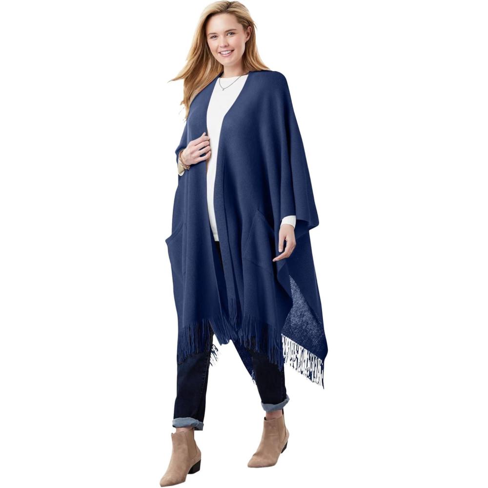 imageWoman Within Plus Size Fringed CapeEvening Blue
