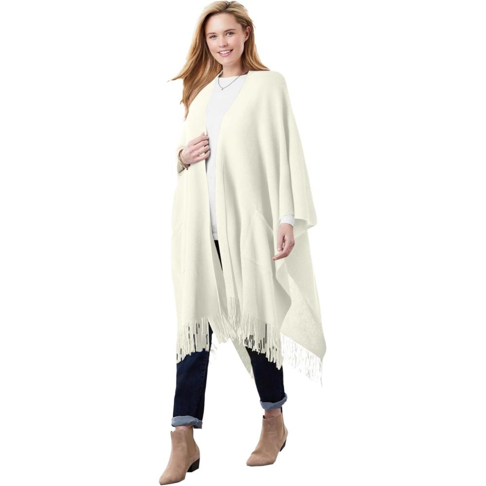 imageWoman Within Plus Size Fringed CapeIvory