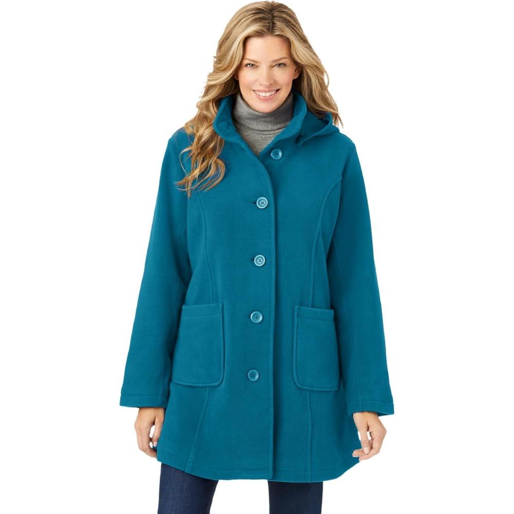 imageWoman Within Plus Size Hooded ALine Fleece CoatDeep Teal