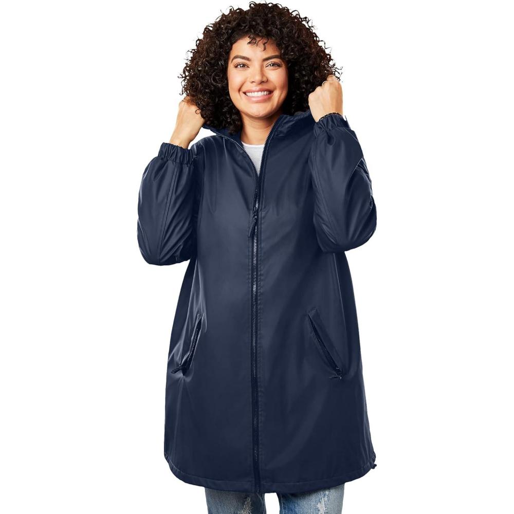 imageWoman Within Plus Size Hooded Slicker RaincoatNavy