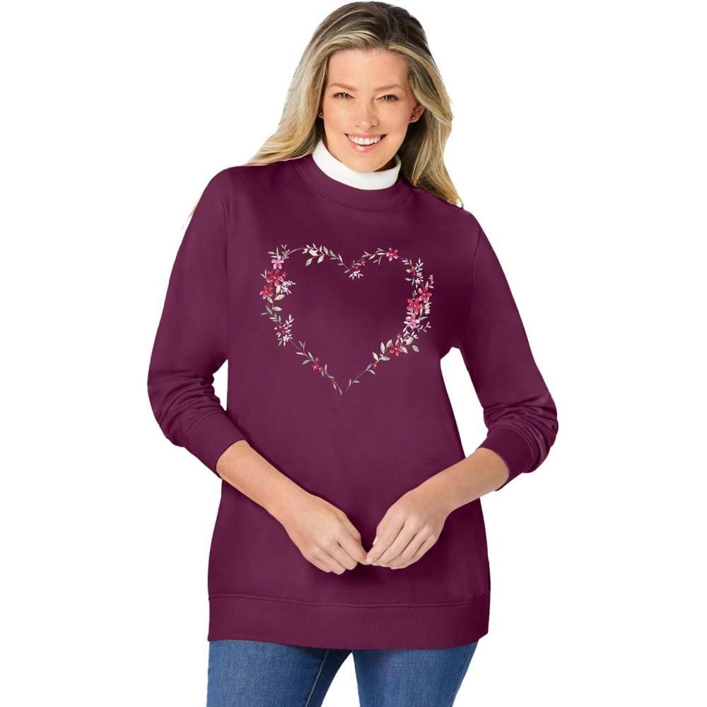 imageWoman Within Plus Size LayeredLook SweatshirtDeep Claret Floral Heart