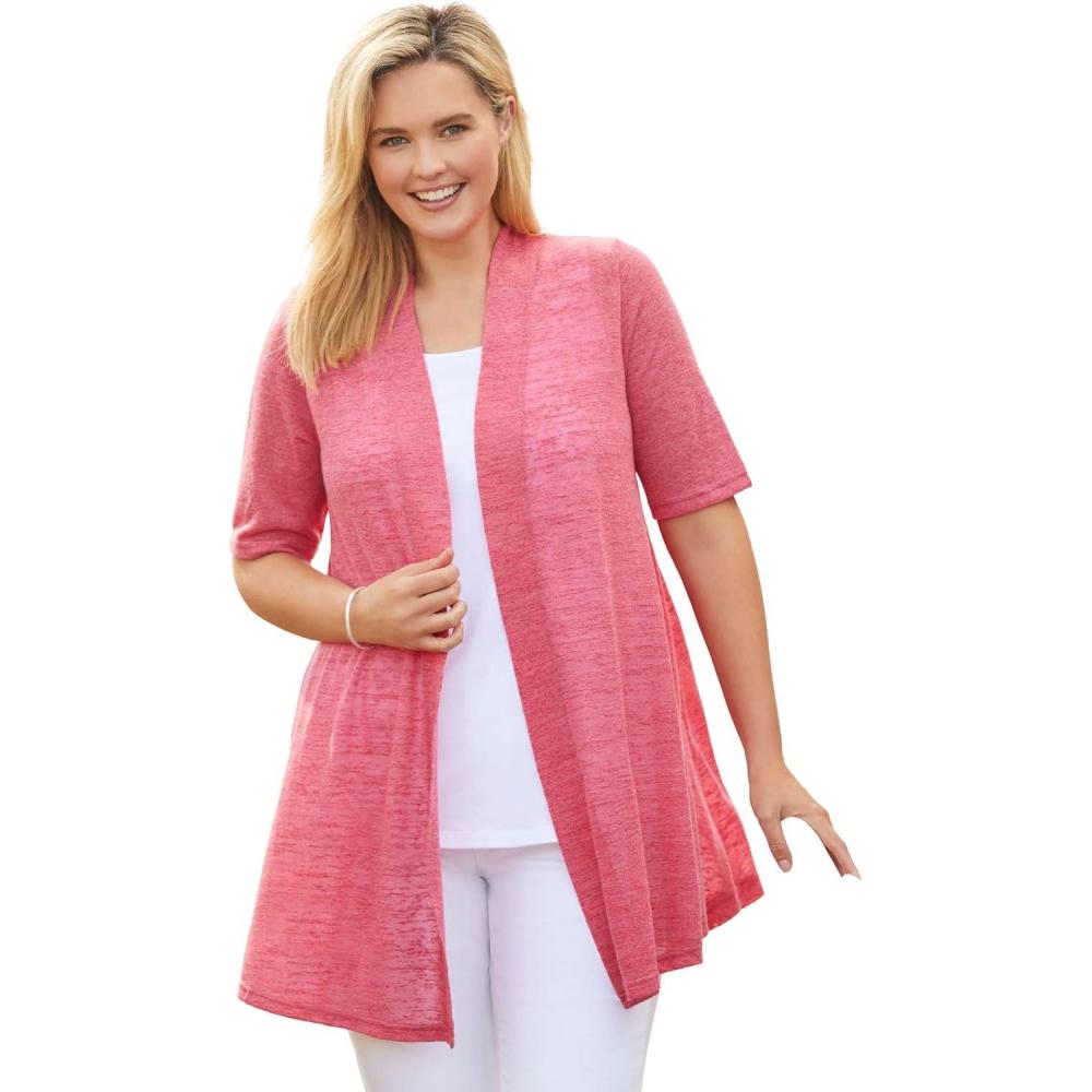 imageWoman Within Plus Size Lightweight Open Front CardiganSweet Coral