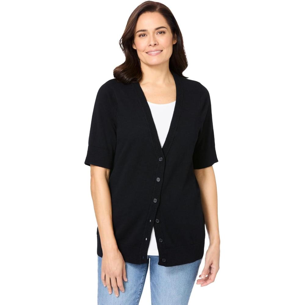 imageWoman Within Plus Size Lightweight Short Sleeve VNeck CardiganBlack