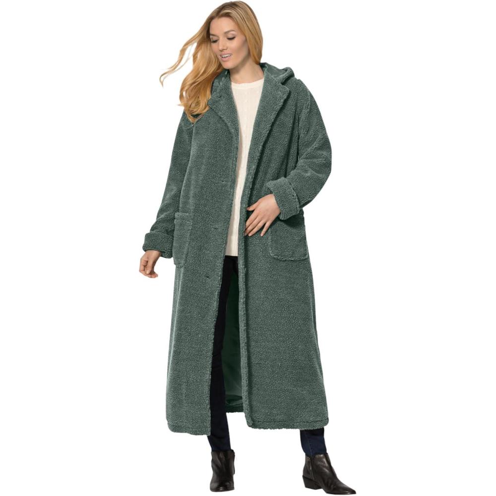 imageWoman Within Plus Size Long Hooded Berber Fleece CoatPine