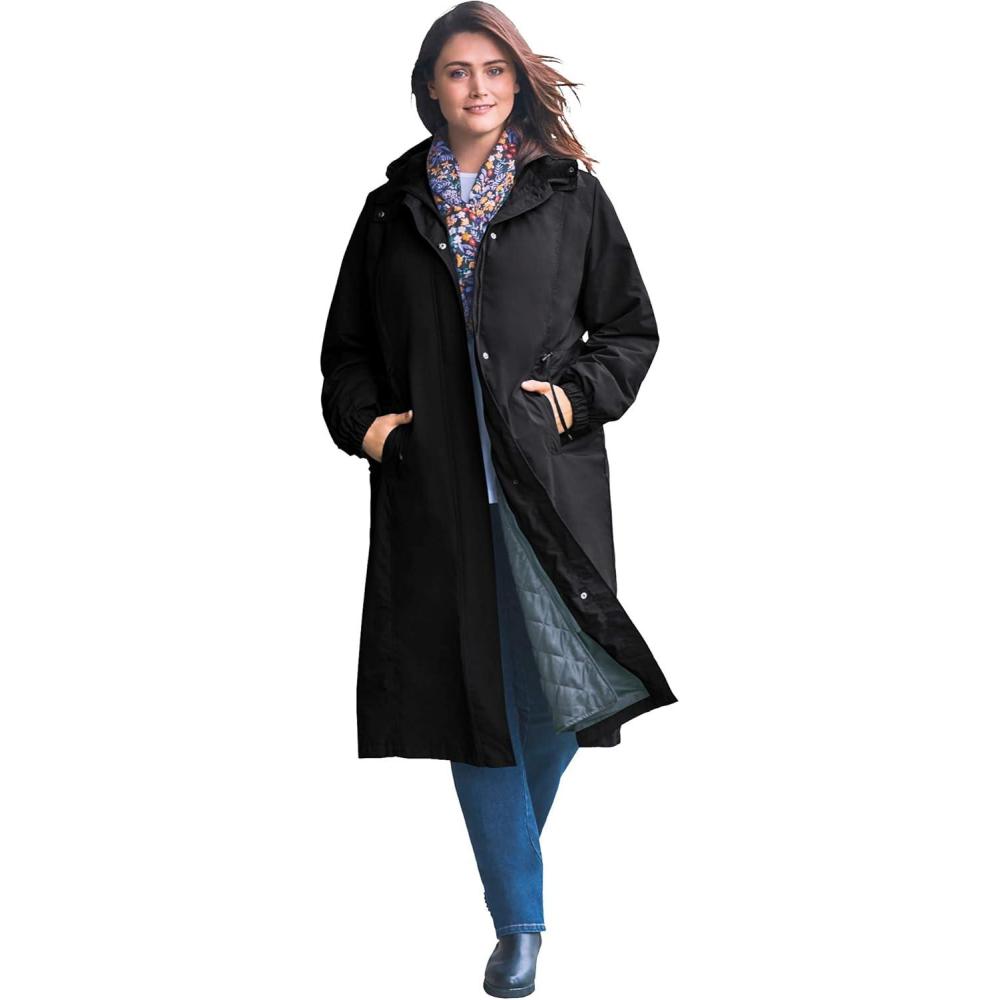 imageWoman Within Plus Size Long Hooded Taslon JacketBlack