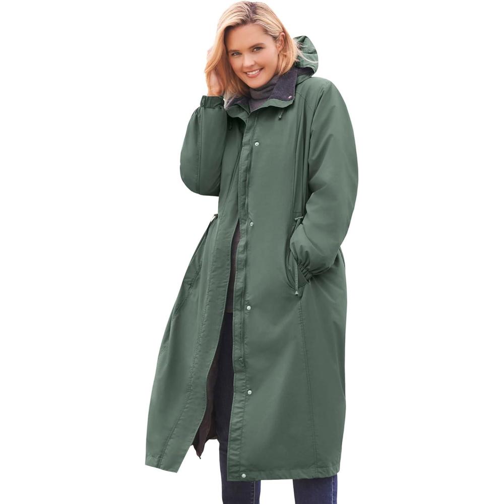 imageWoman Within Plus Size Long Hooded Taslon JacketPine