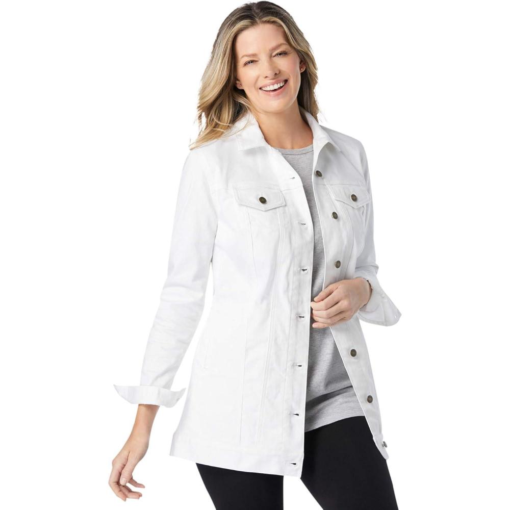 imageWoman Within Plus Size Long Stretch Denim Jacket Oversized Jean JacketWhite
