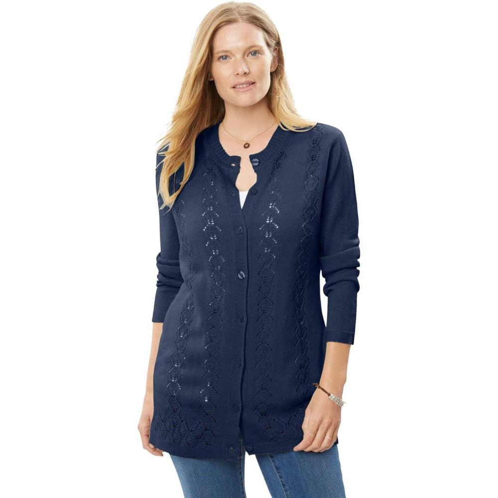 imageWoman Within Plus Size LongSleeve Pointelle CardiganNavy