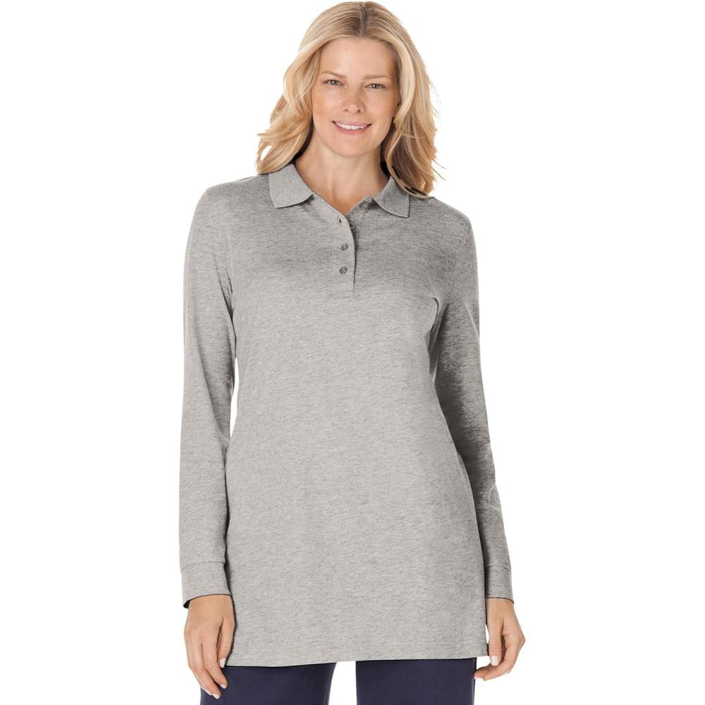 imageWoman Within Plus Size LongSleeve Polo ShirtMedium Heather Grey