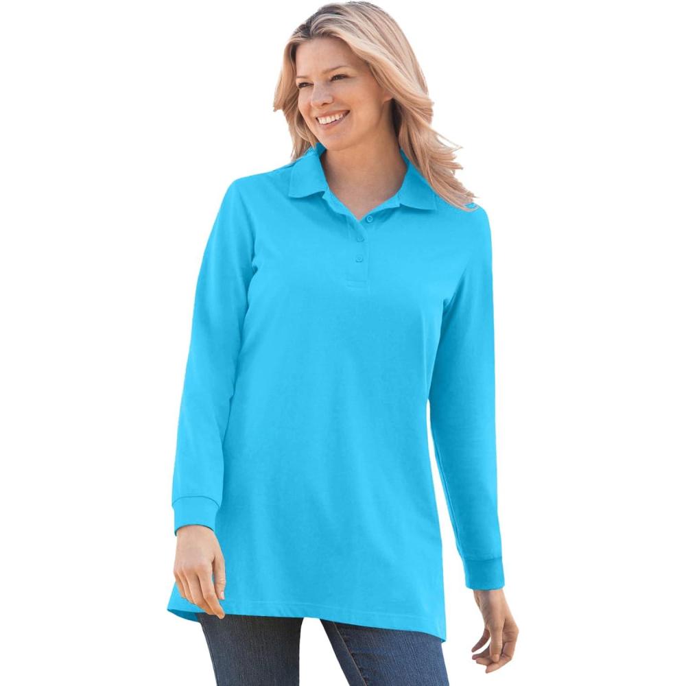 imageWoman Within Plus Size LongSleeve Polo ShirtParadise Blue