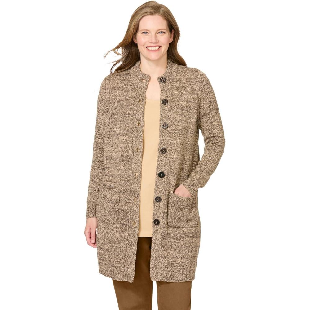 imageWoman Within Plus Size Marled Sweater JacketNew Khaki Chocolate Marled