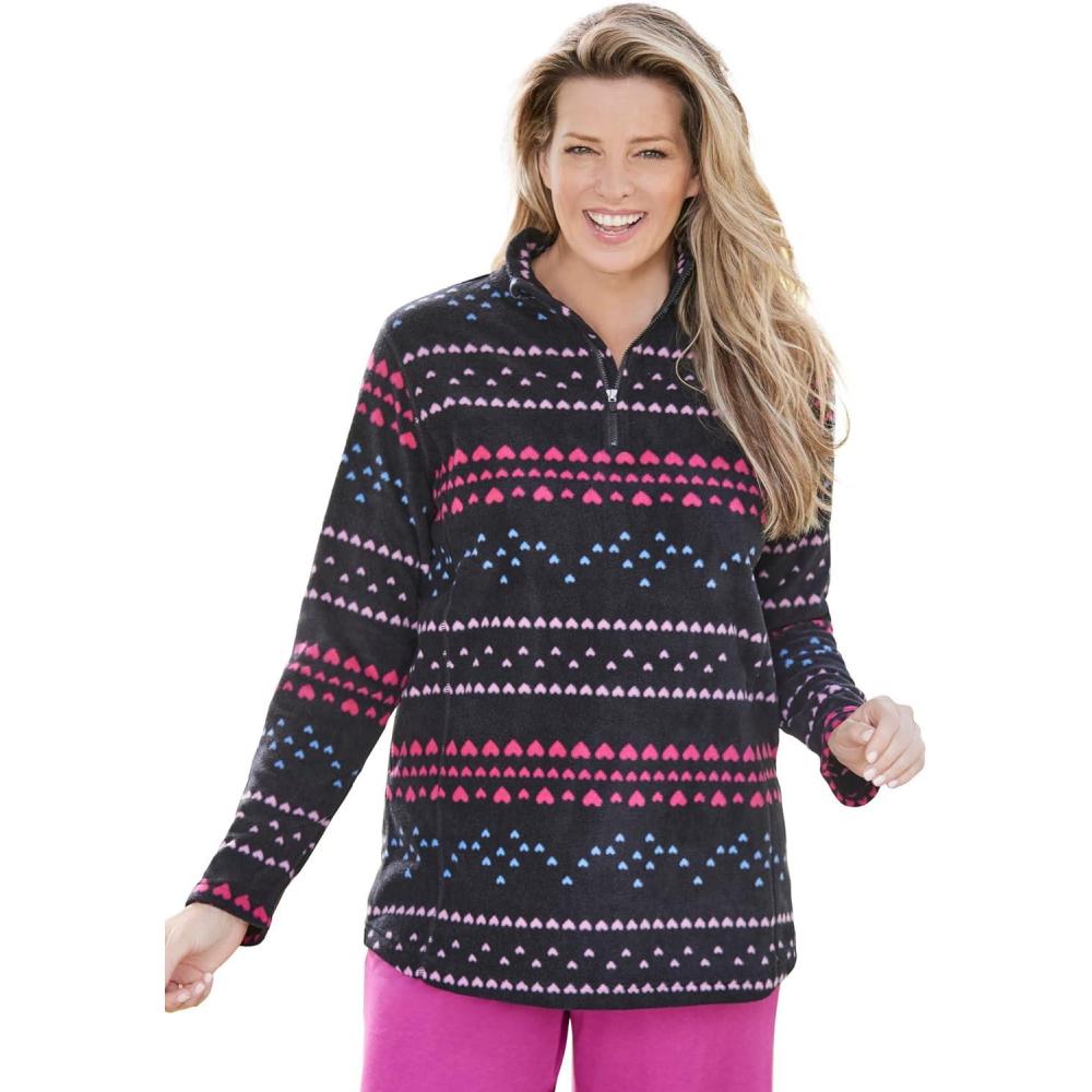 imageWoman Within Plus Size Microfleece QuarterZip PulloverBlack Heart Fair Isle